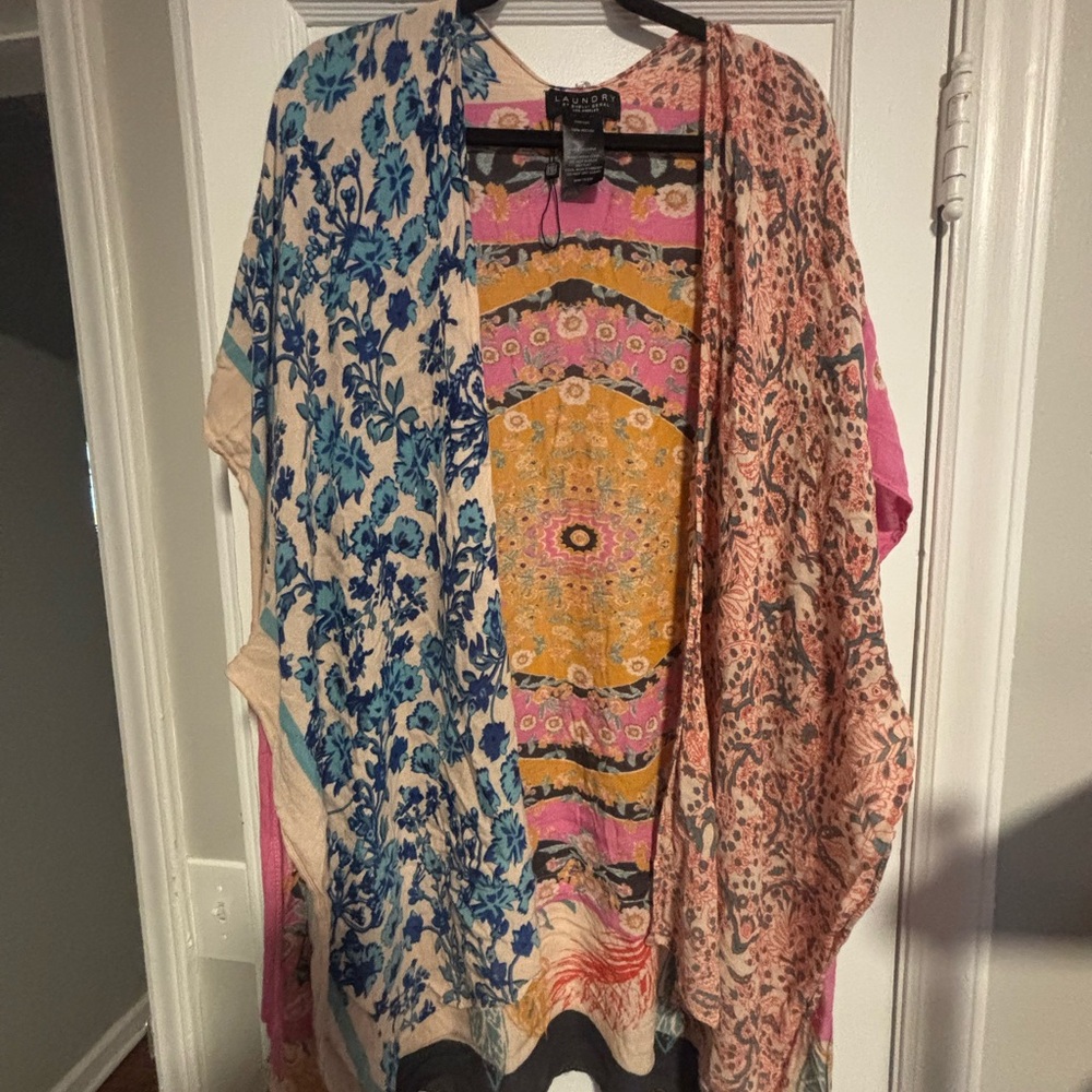 Laundry By Shelli Segal Pink, Mustard & Navy Floral Viscose Kimono